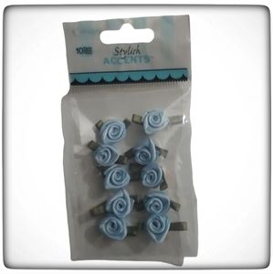 Offray Small Light Blue Ribbon Rose Stylish Accents-OS 10 Pieces